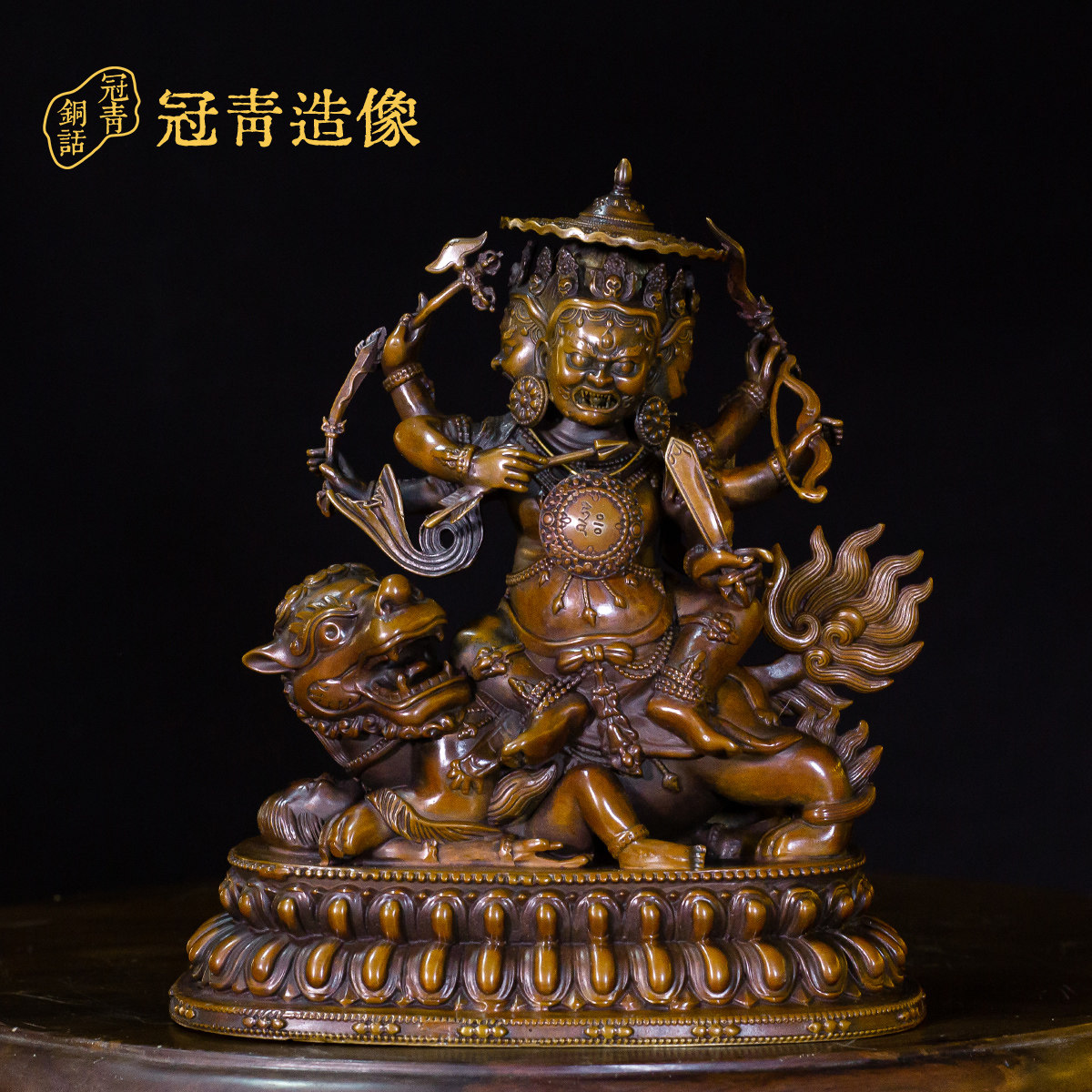 冠青造像  七寸乃琼护法 (白蛤尔王)-老皮壳鎏金  精品仿古鎏金铜像